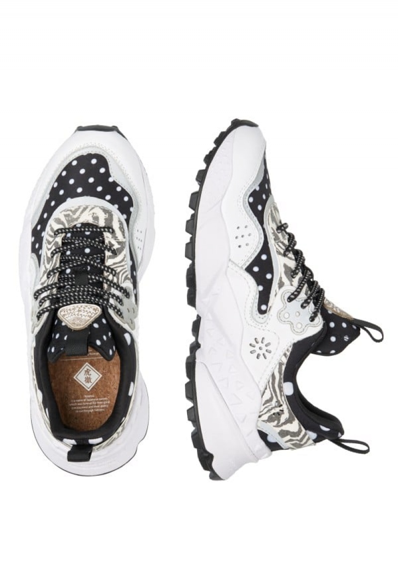 Black White Women's Flower Mountain Kotetsu Sneakers | FLY272RR