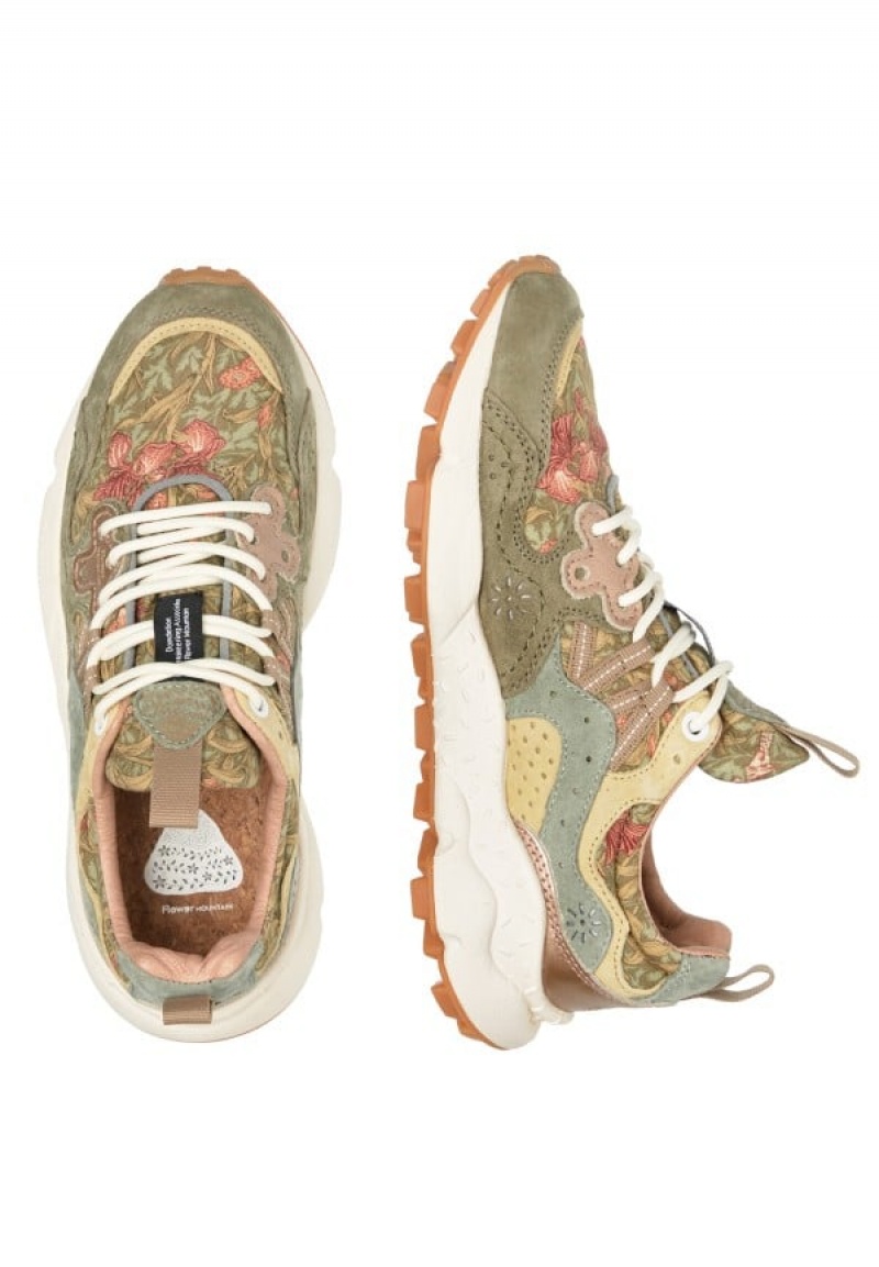 Green Beige Women's Flower Mountain Yamano 3 Sneakers | XNB4515GJ