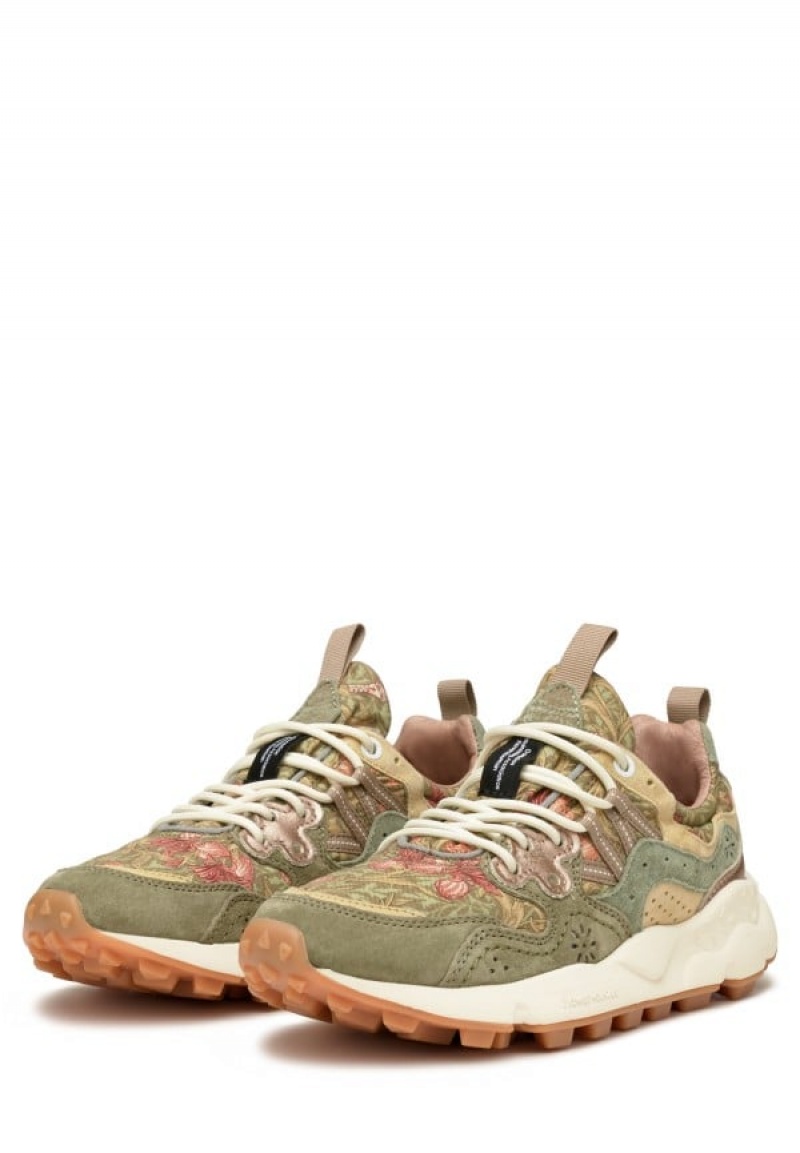 Green Beige Women's Flower Mountain Yamano 3 Sneakers | XNB4515GJ