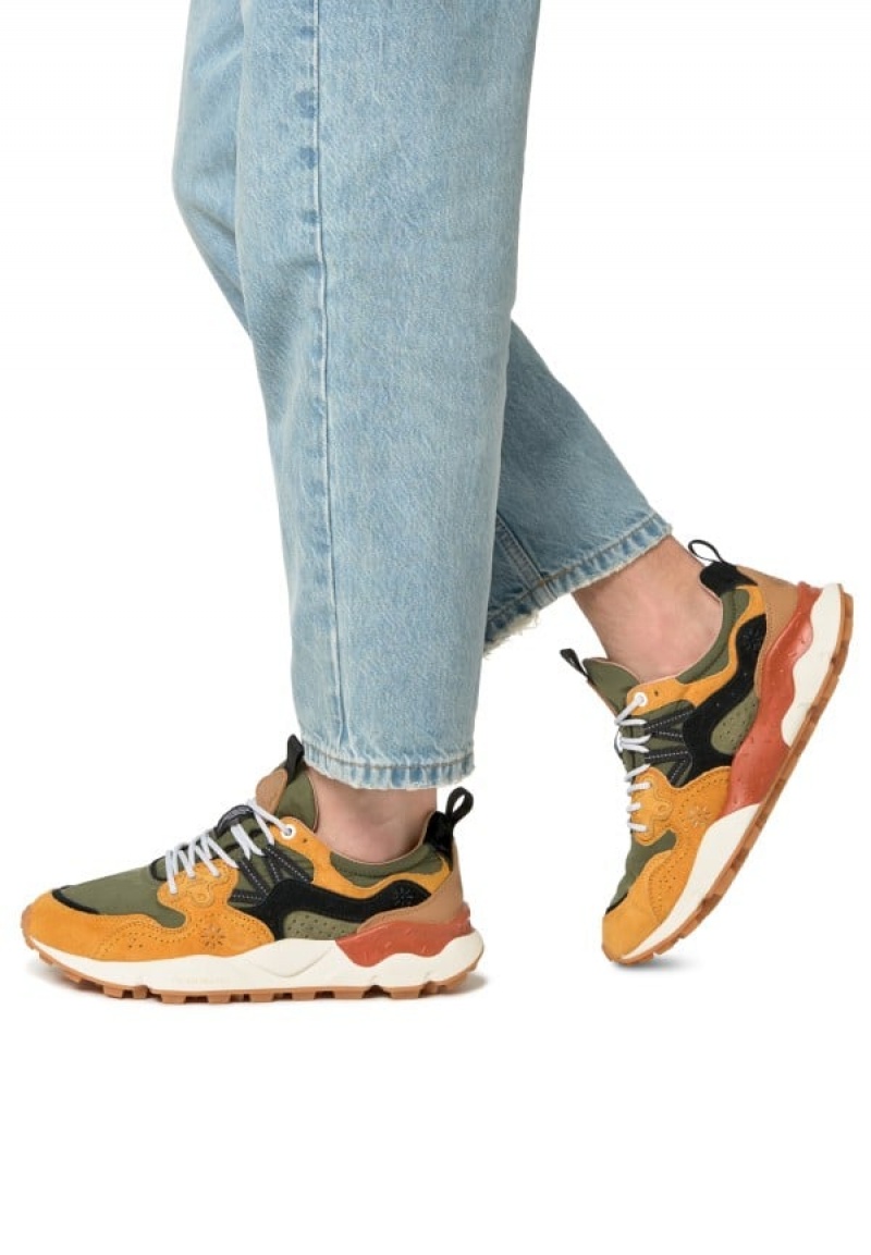 Orange Green Men's Flower Mountain Yamano 3 Sneakers | PHM1477YH